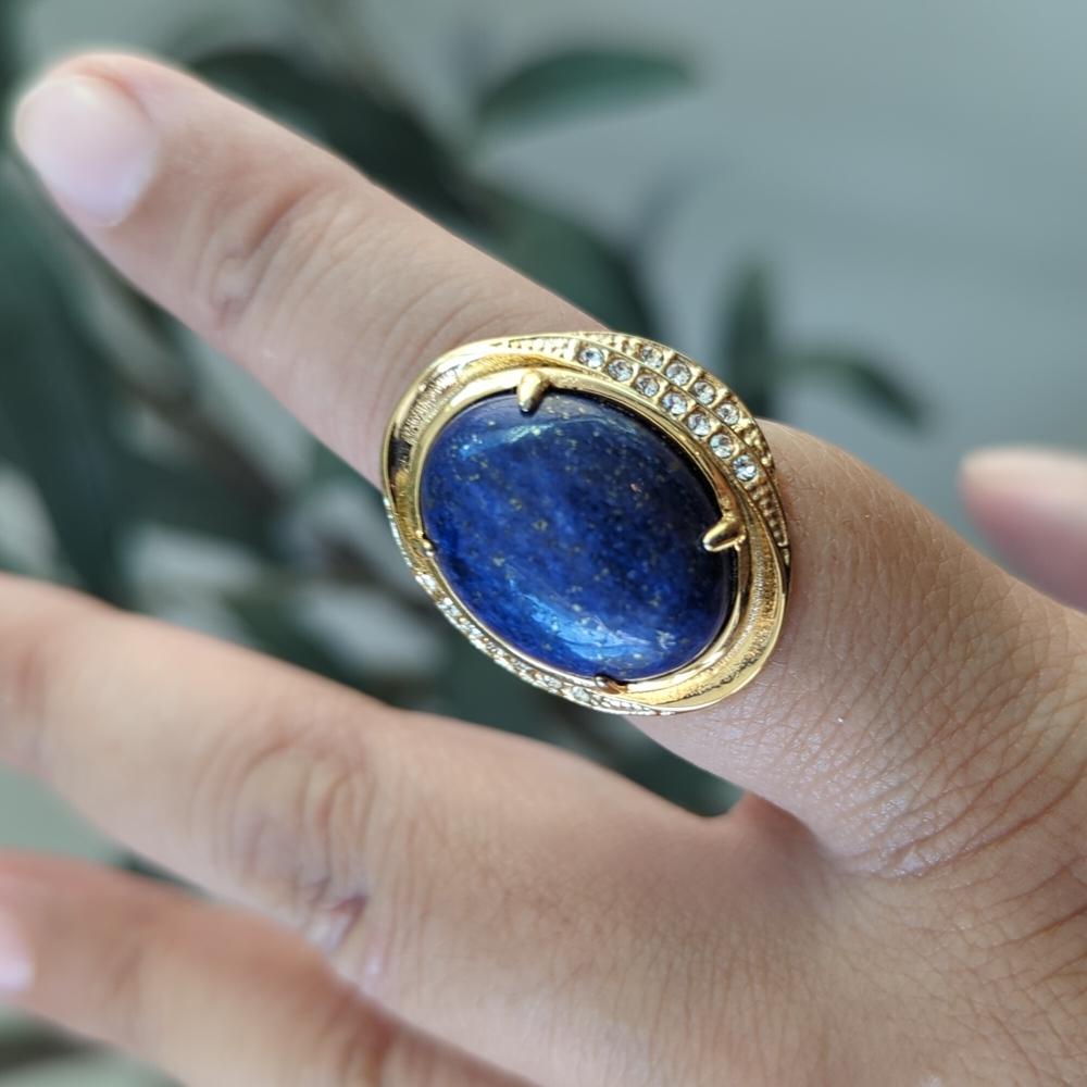 Stainless Gold Ring with Blue Lapis Lazuli Stone SIZE 7